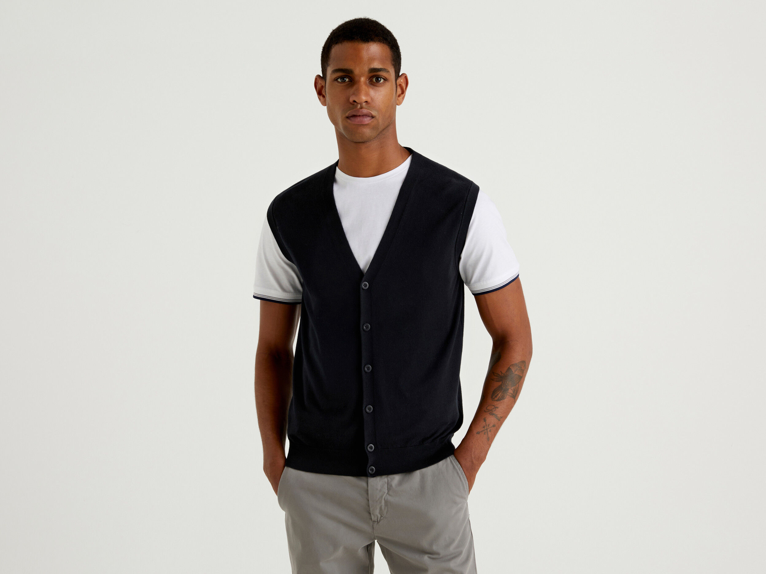 Pure cotton vest with buttons Black Benetton
