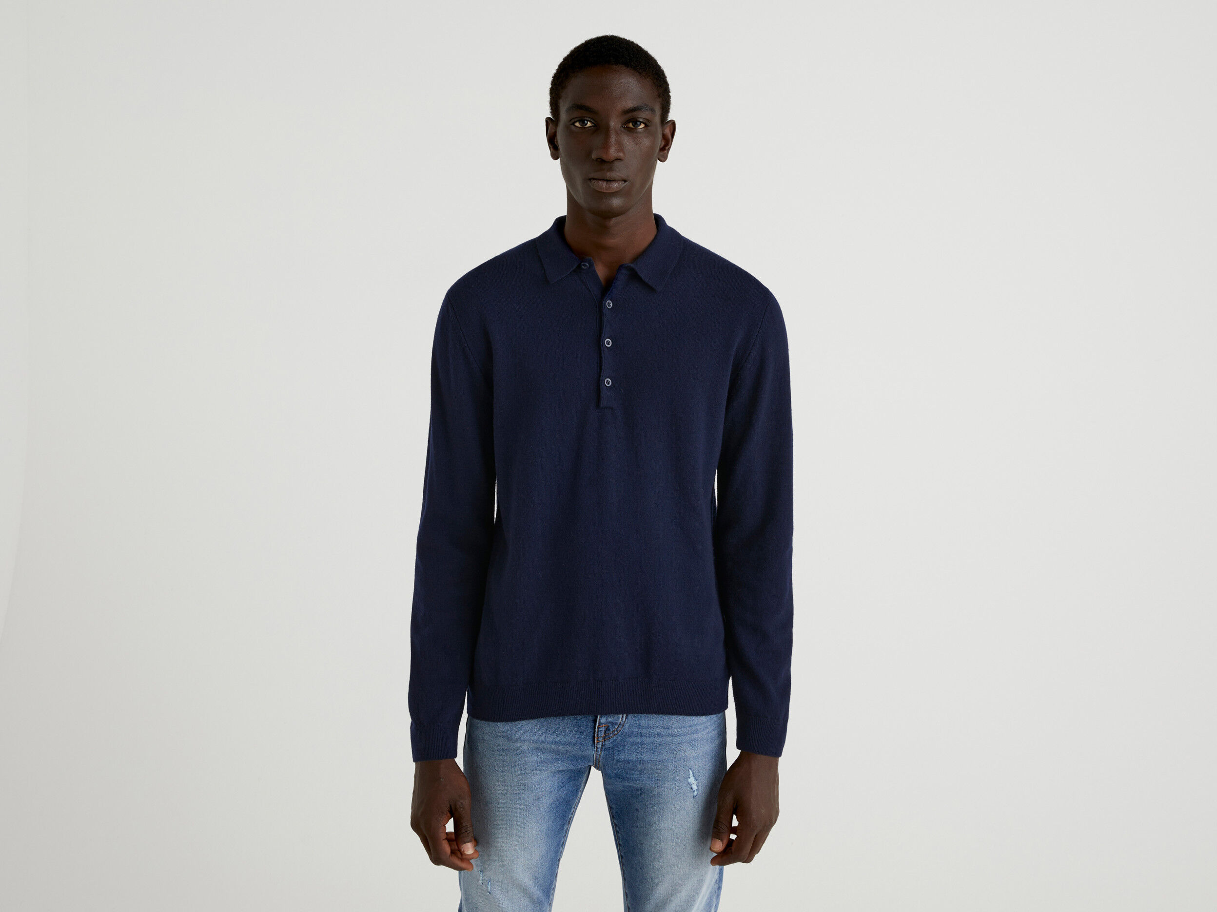 Polo in pure Merino wool Dark Blue Benetton