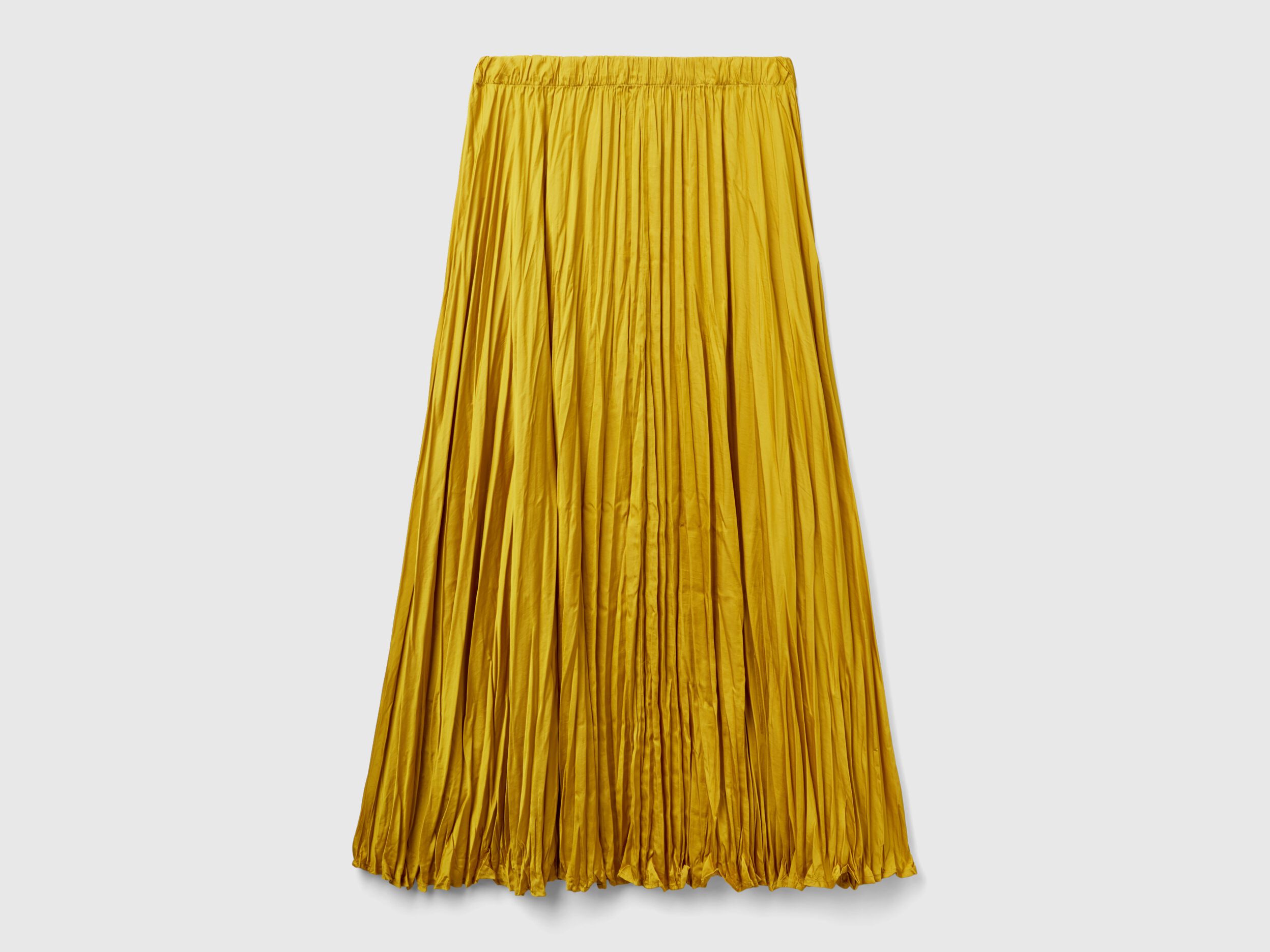 Yellow silk pleated skirt deals