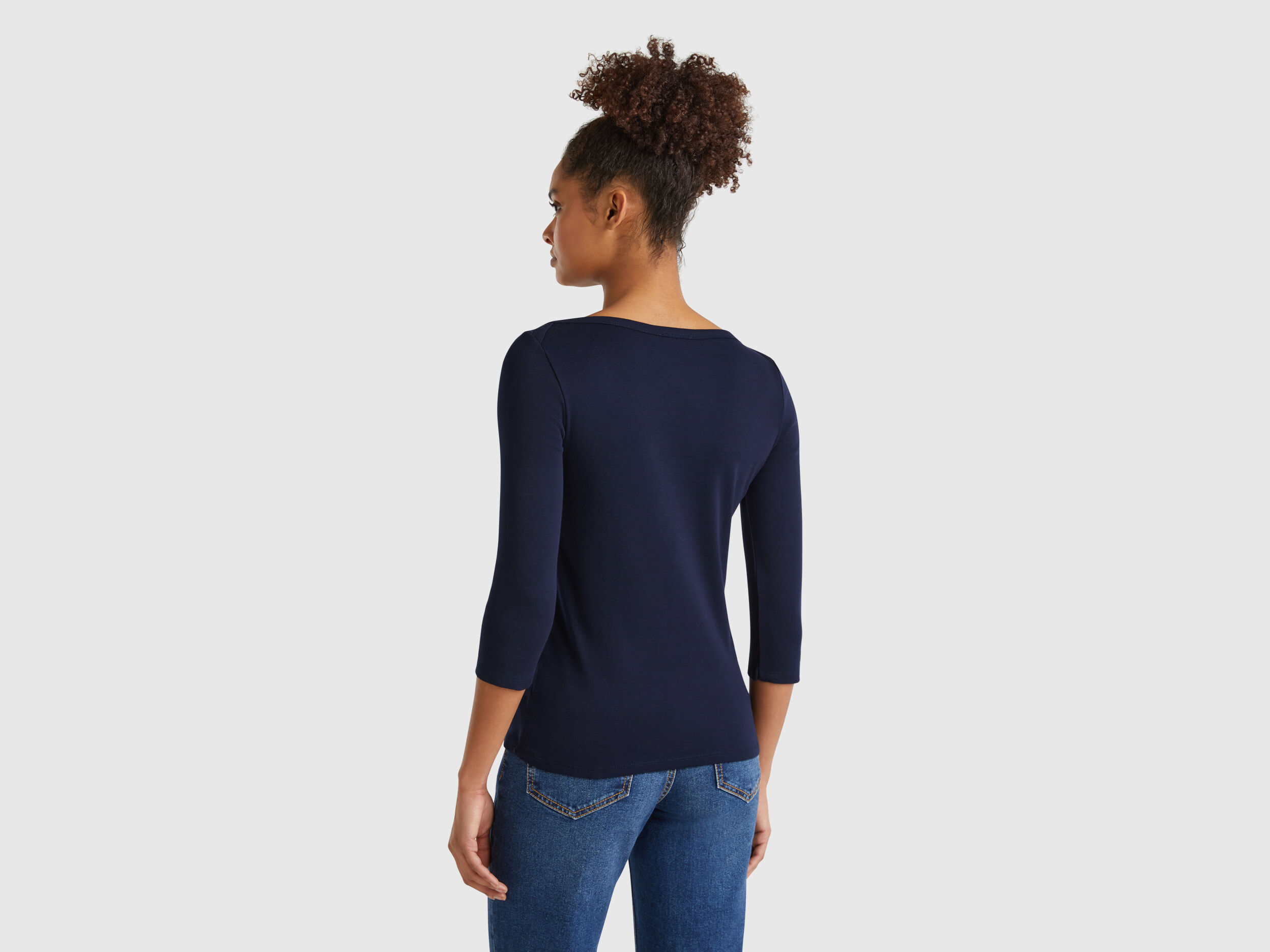 T-shirt with boat neck in 100% cotton - White | Benetton