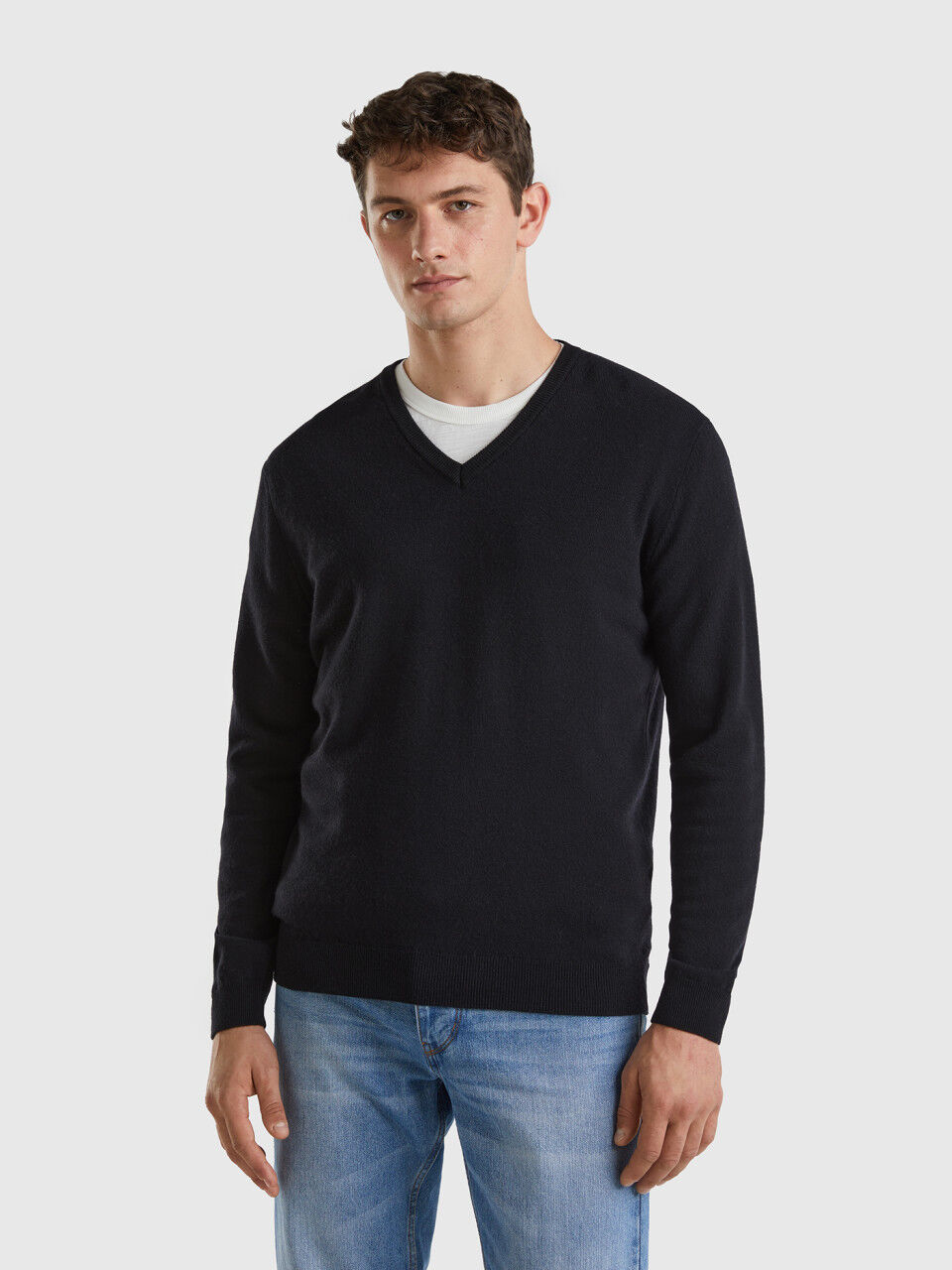 Designer Brand Mens Gray V Neck Merino Blend Pullover Sweater XL