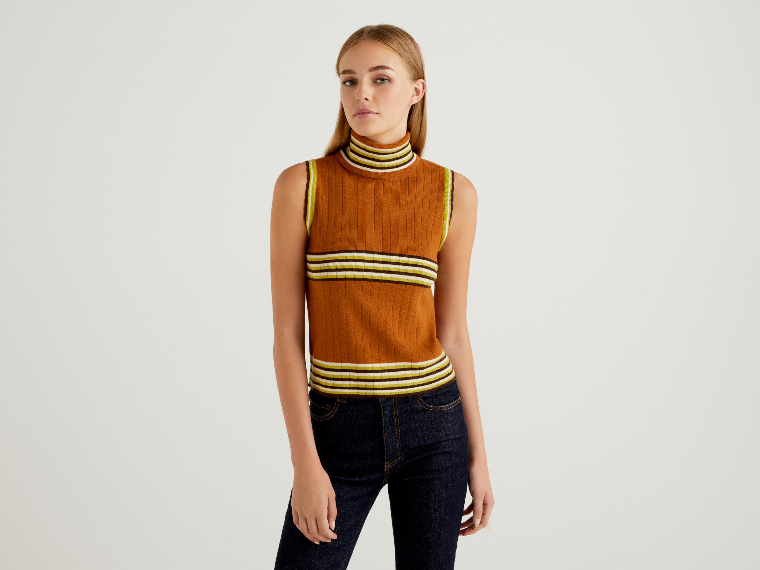 Striped sleeveless hotsell turtleneck