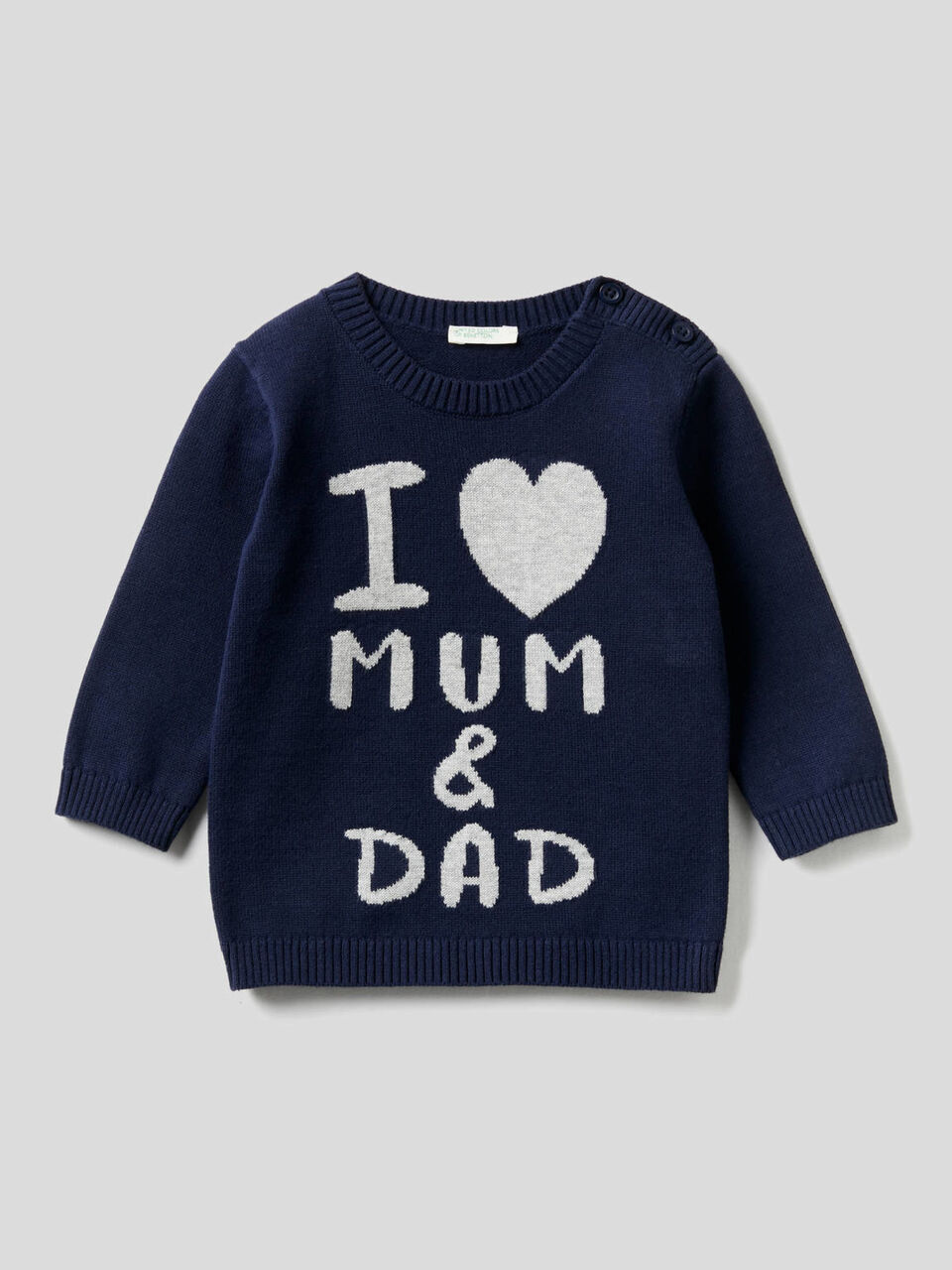 Crew neck 100% cotton sweater with inlay image number null