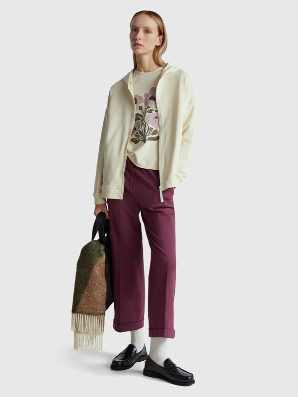 Sudadera con capucha y cremallera 100 % algodón Mujer