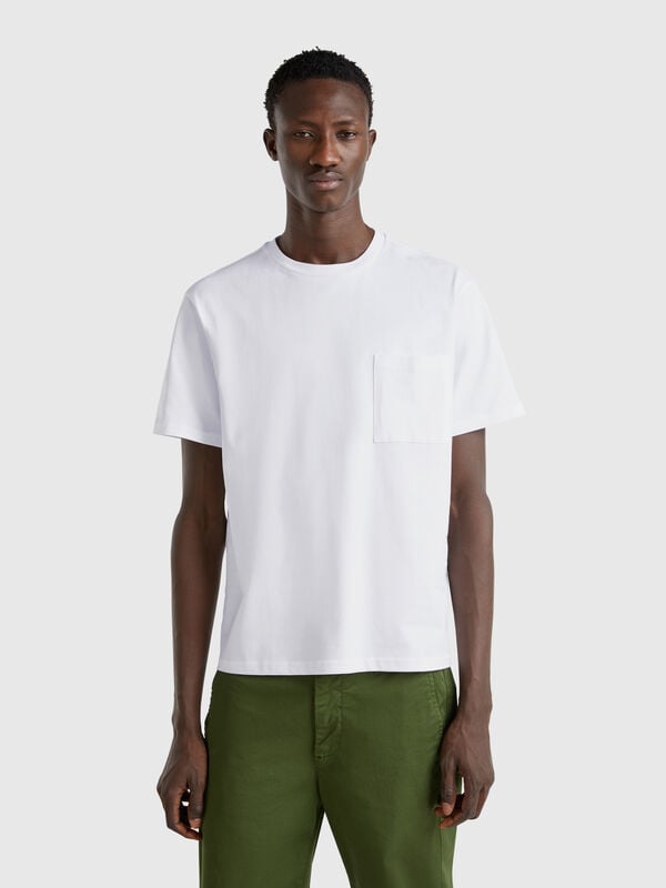 White organic cotton t-shirt with pocket Men