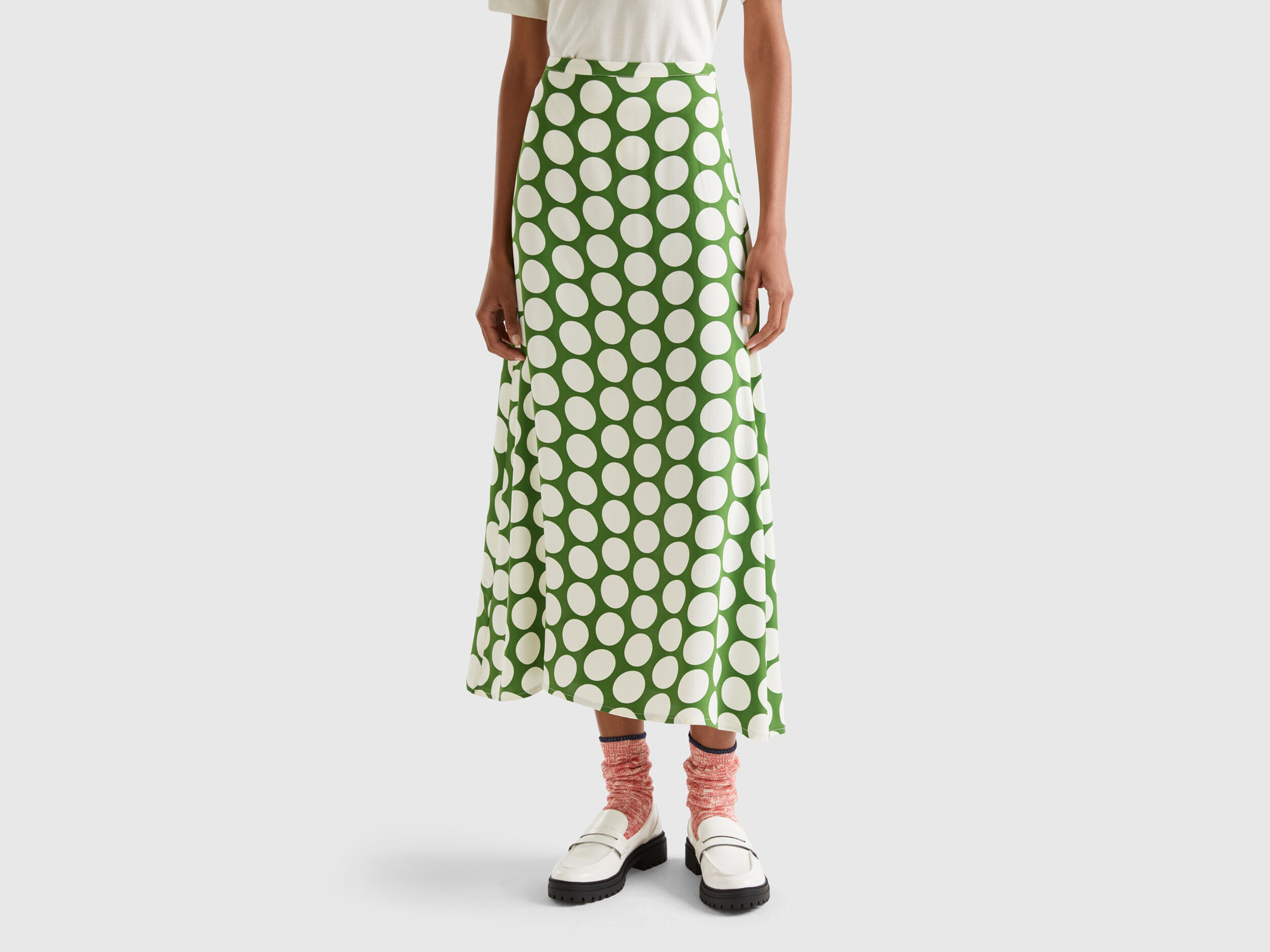 Polka dot satin skirt Green Benetton