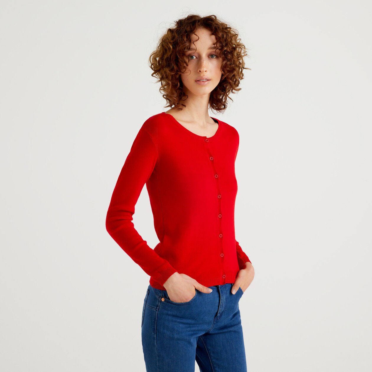 Red crew neck cardigan 2025