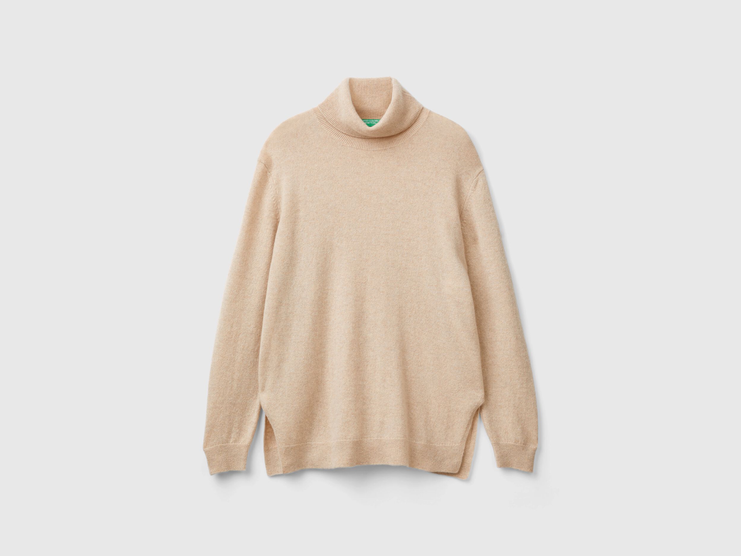 Oversized fit turtleneck in pure cashmere - Beige | Benetton