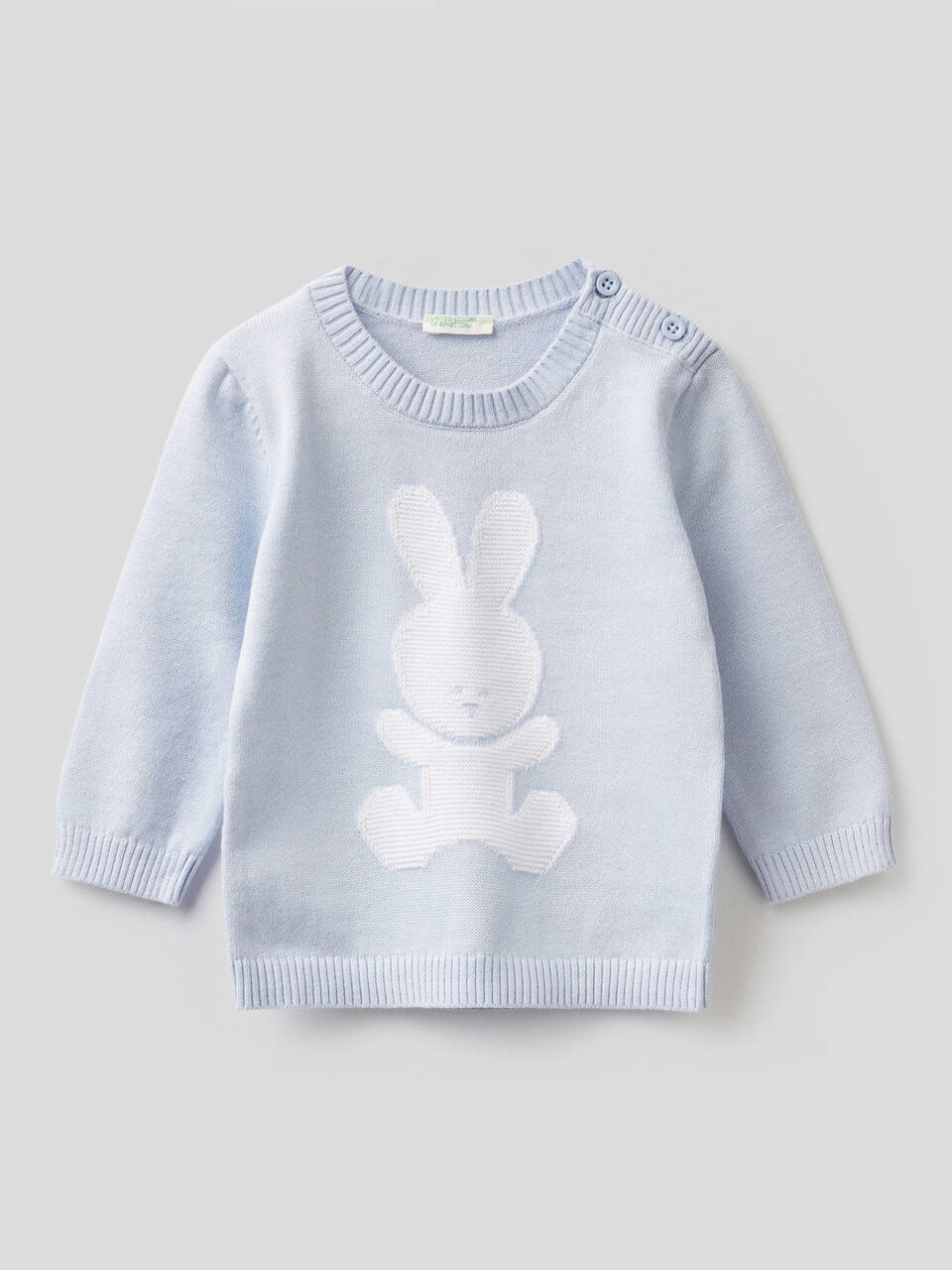Crew neck 100% cotton sweater with inlay image number null