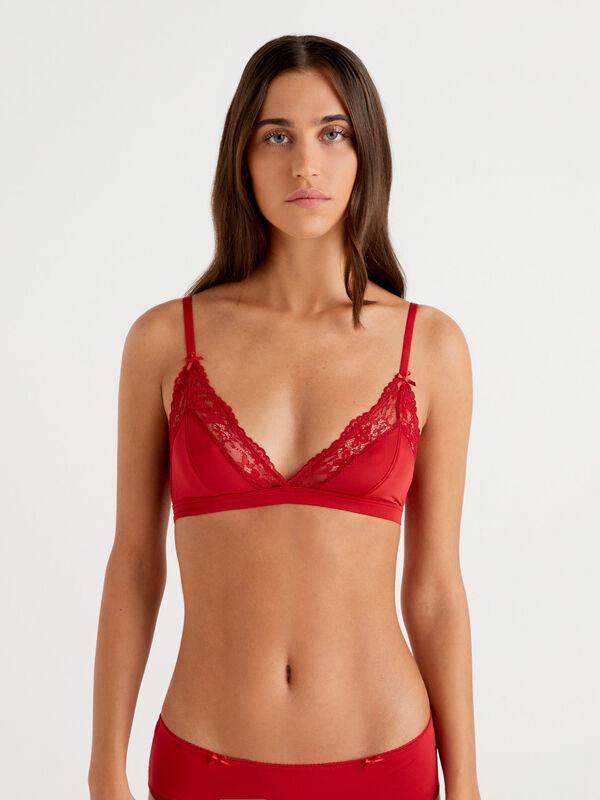 Triangle bra in charmeuse with lace Women