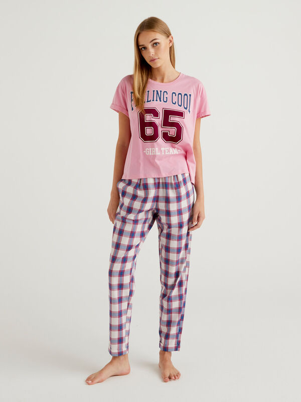 Check flannel trousers Women