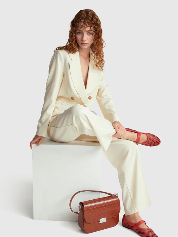 Chaqueta cruzada en mezcla de viscosa Mujer