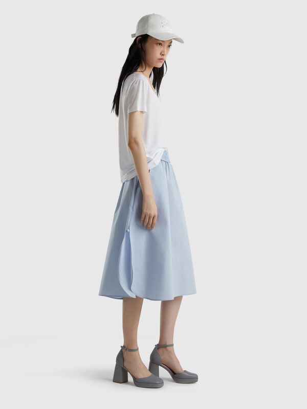 Sky blue 100% cotton midi skirt Women