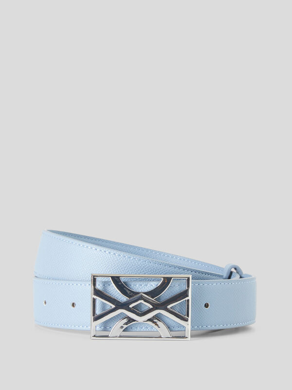 Cinturón azul claro con hebilla con logotipo Mujer