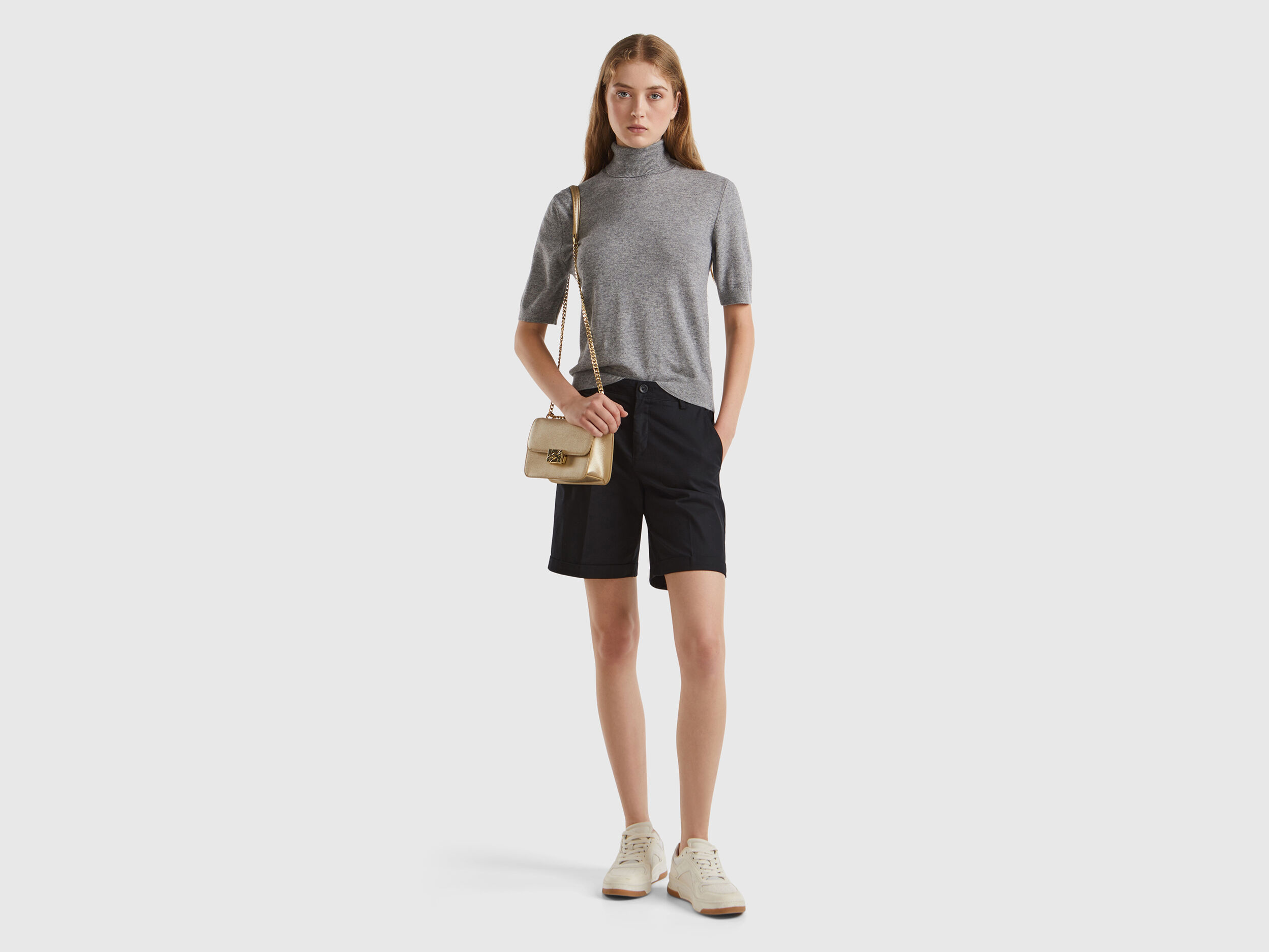 Gray short sleeve turtleneck in cashmere blend - Light Gray