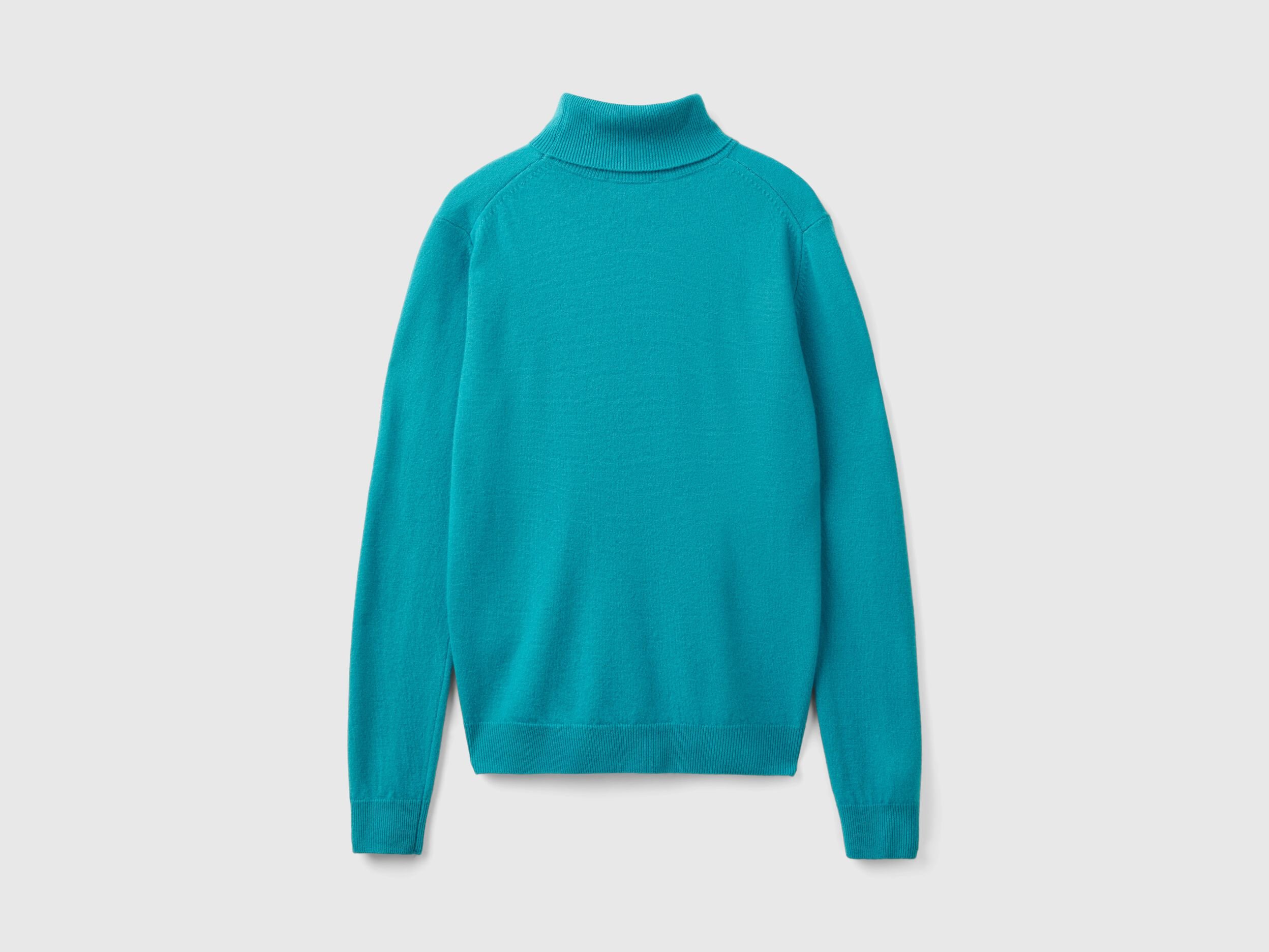Turquoise turtleneck sweater in pure Merino wool Turquoise Benetton