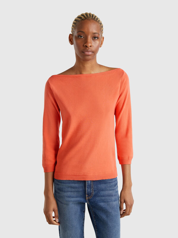 Jersey de 100 % algodón con escote barco Mujer