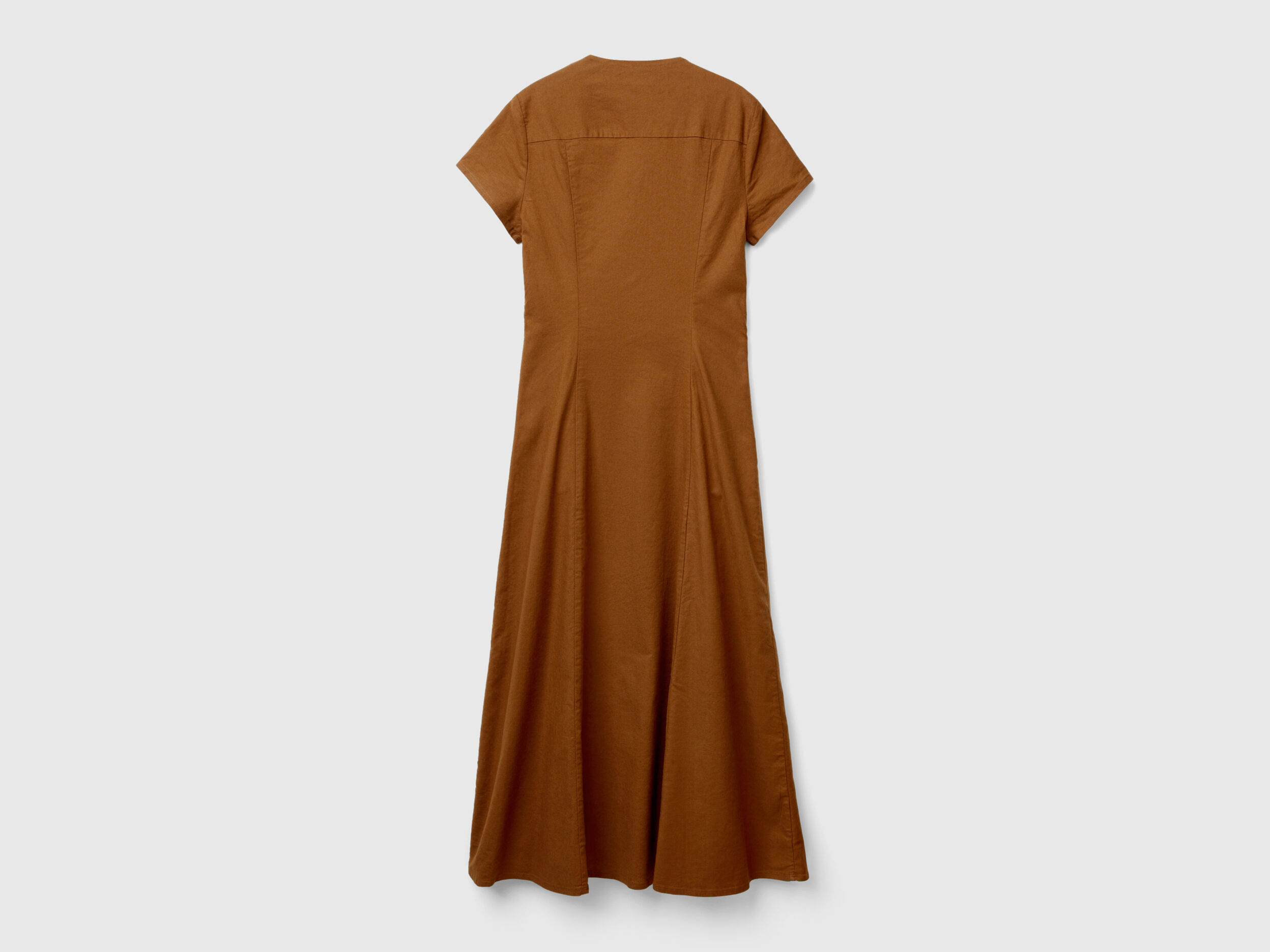 Stretch cotton and linen blend dress - Brown | Benetton