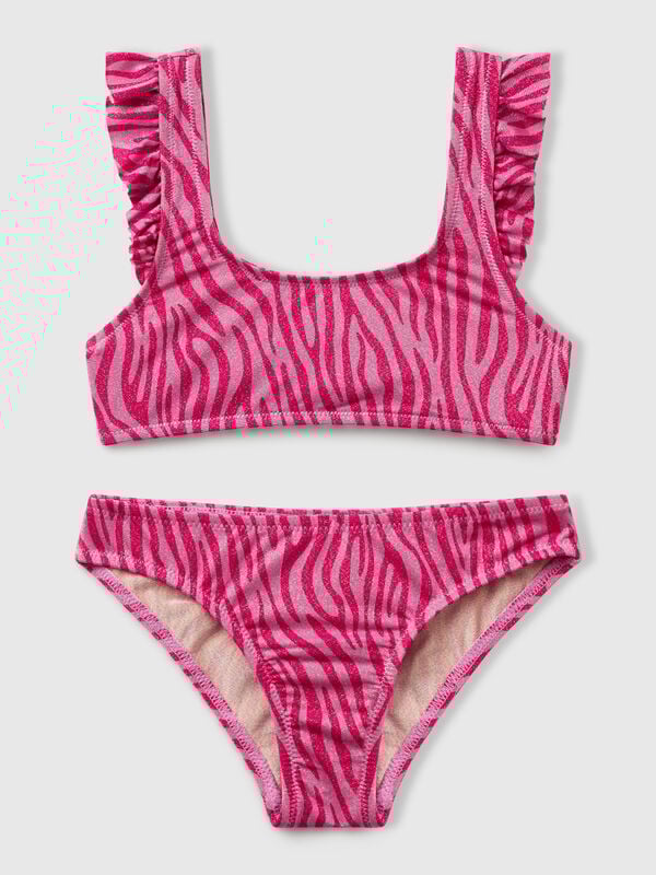 Bikini de playa con estampado animal. Niña