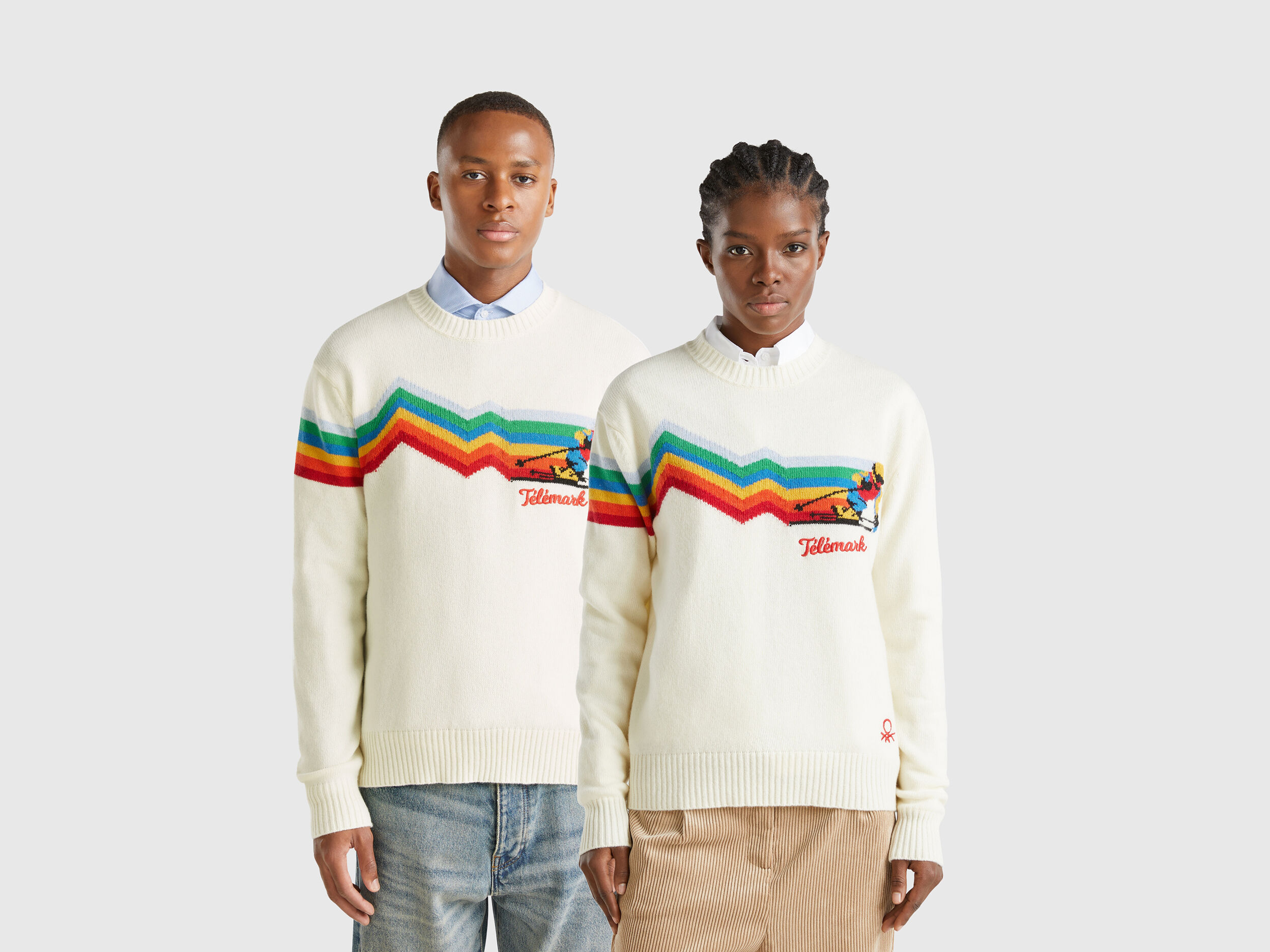 Sweater with ski graphic - Creamy White | Benetton