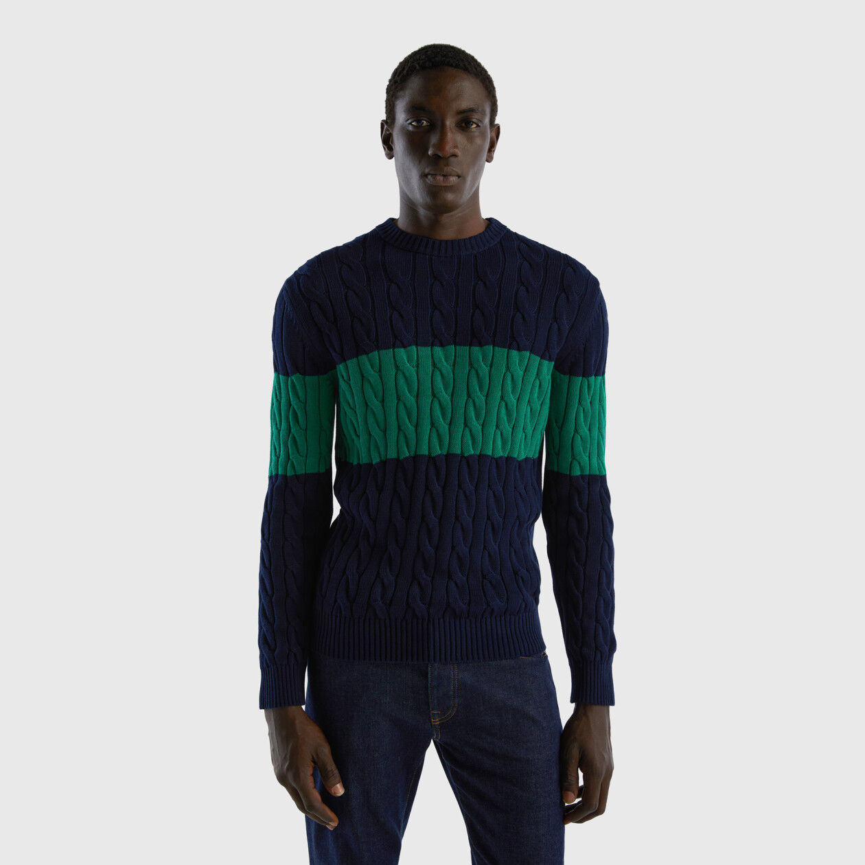 Striped cable knit best sale sweater