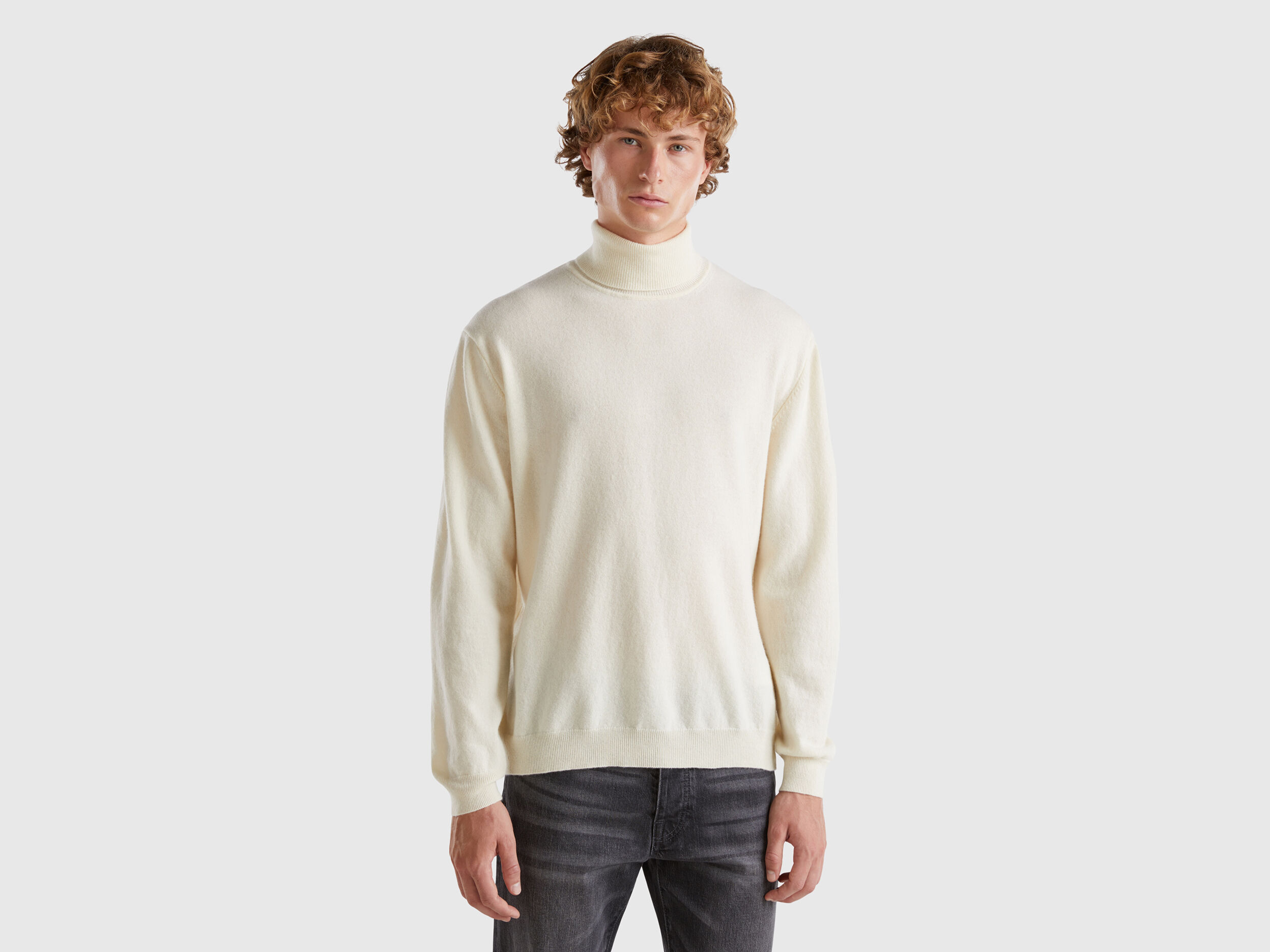 White merino wool turtleneck top