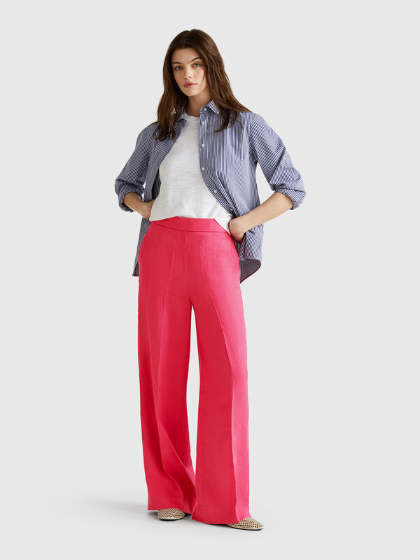 Pantalón palazzo de 100% lino Mujer