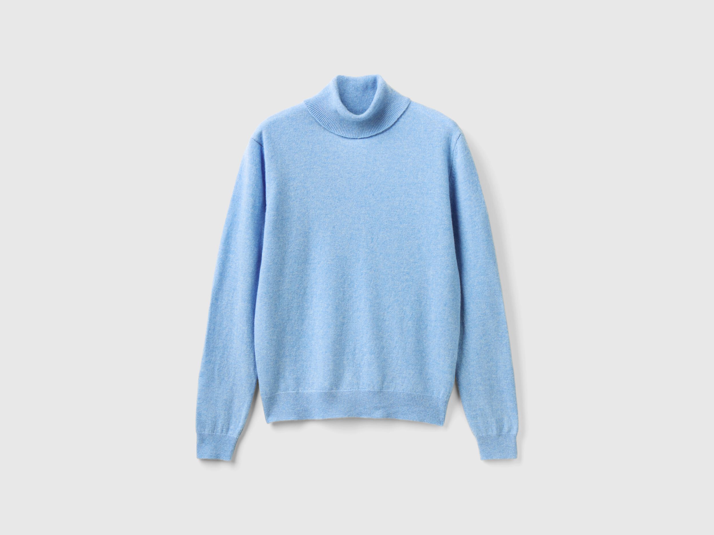 Marl sky blue turtleneck sweater in pure Merino wool Light Blue Benetton