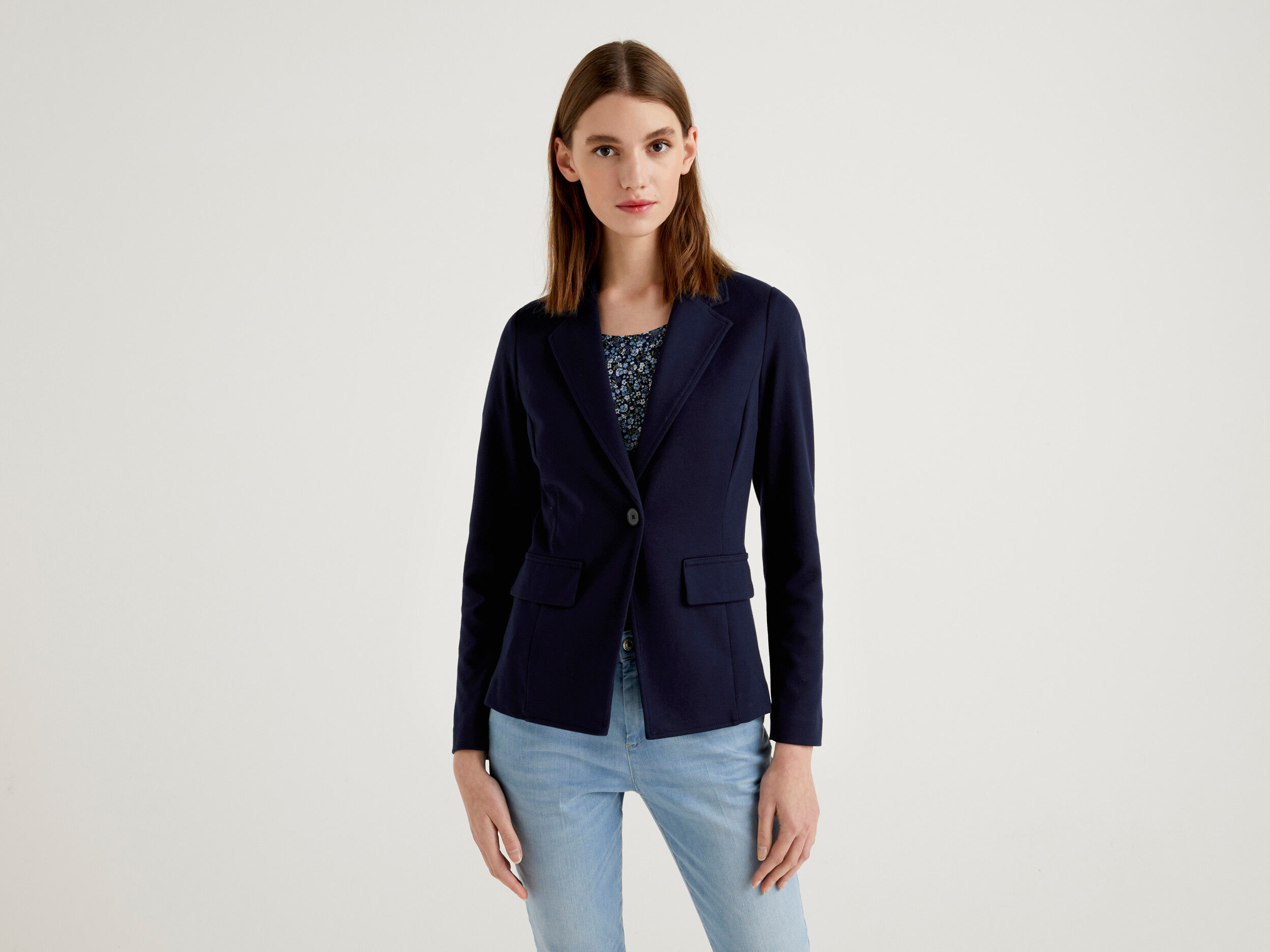Dark blue blazer in stretch cotton blend Dark Blue Benetton