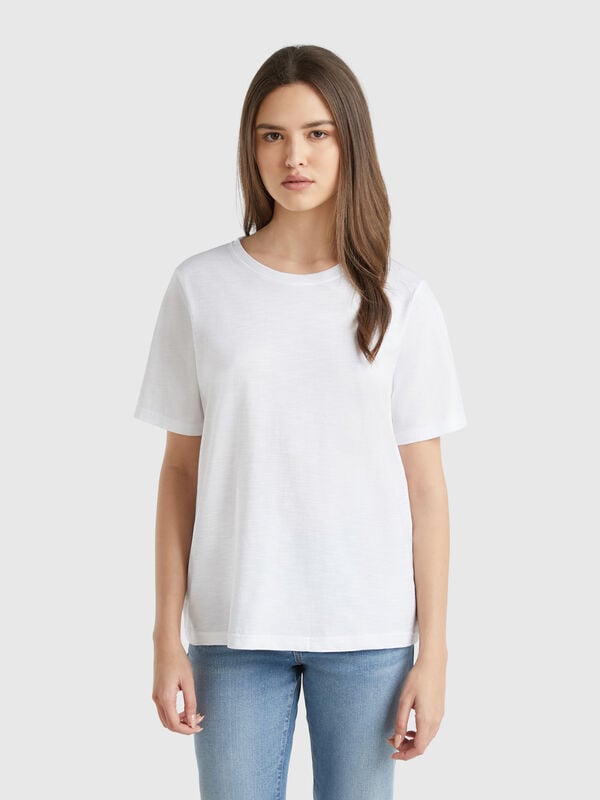 Crew neck t-shirt in slub cotton Women