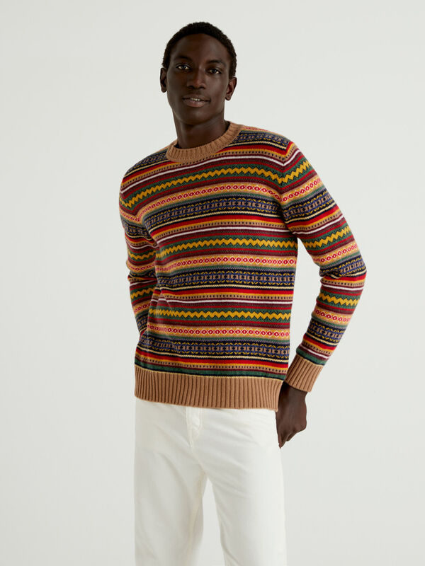 Multicolored jacquard sweater Men
