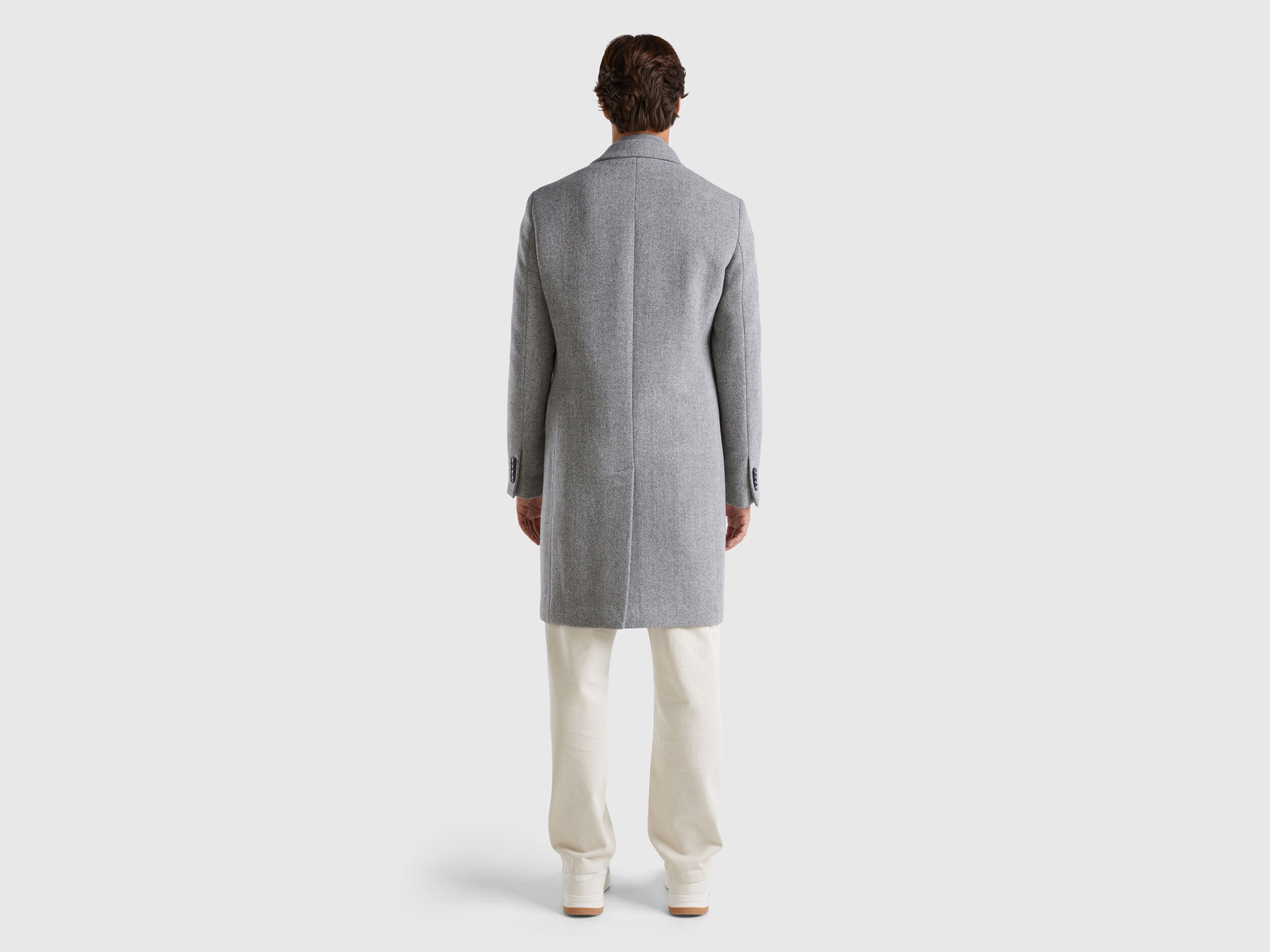 Double-breasted coat in wool blend - Gray | Benetton