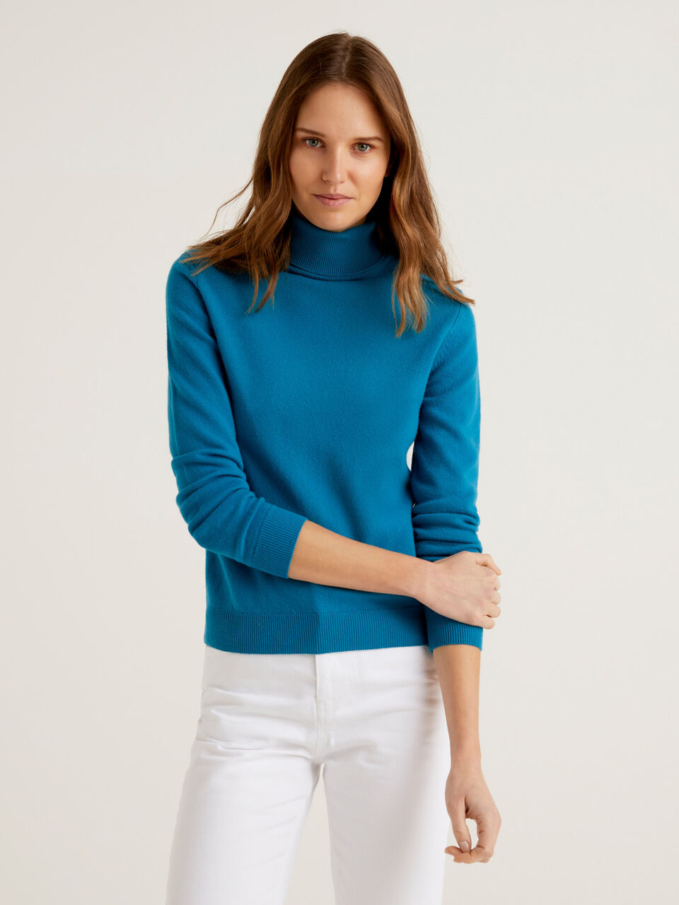 Teal turtleneck sweater in pure Merino wool - Teal