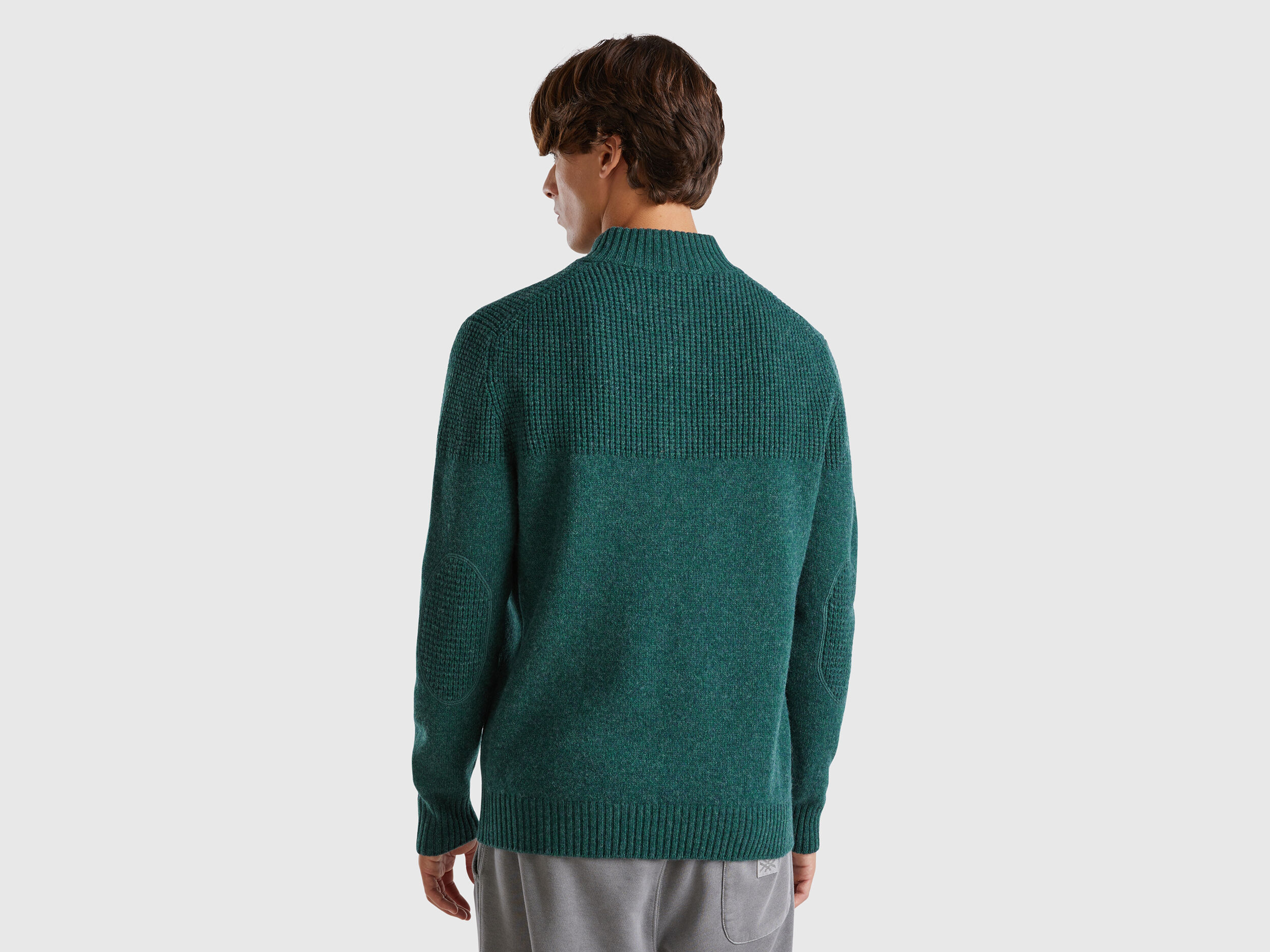 High neck sweater in pure Shetland wool - Green | Benetton