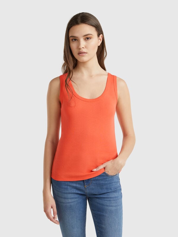 Camiseta sin mangas coral de puro algodón Mujer