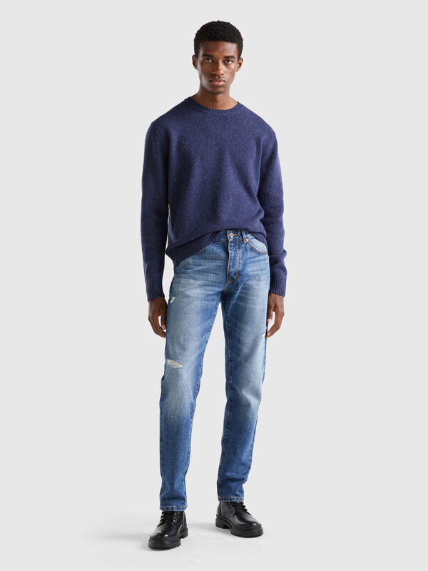 Straight leg jeans with tears Men