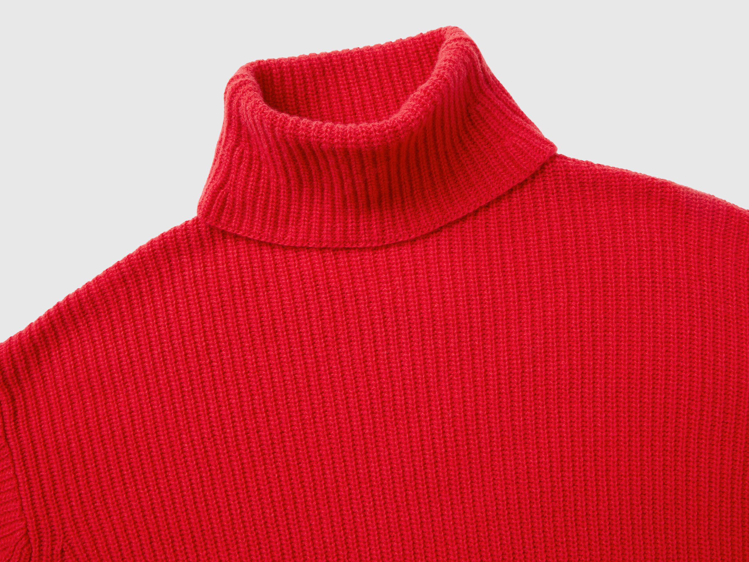 Turtleneck with wide collar - Red | Benetton