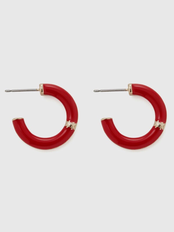 Coral red C hoop earrings Women