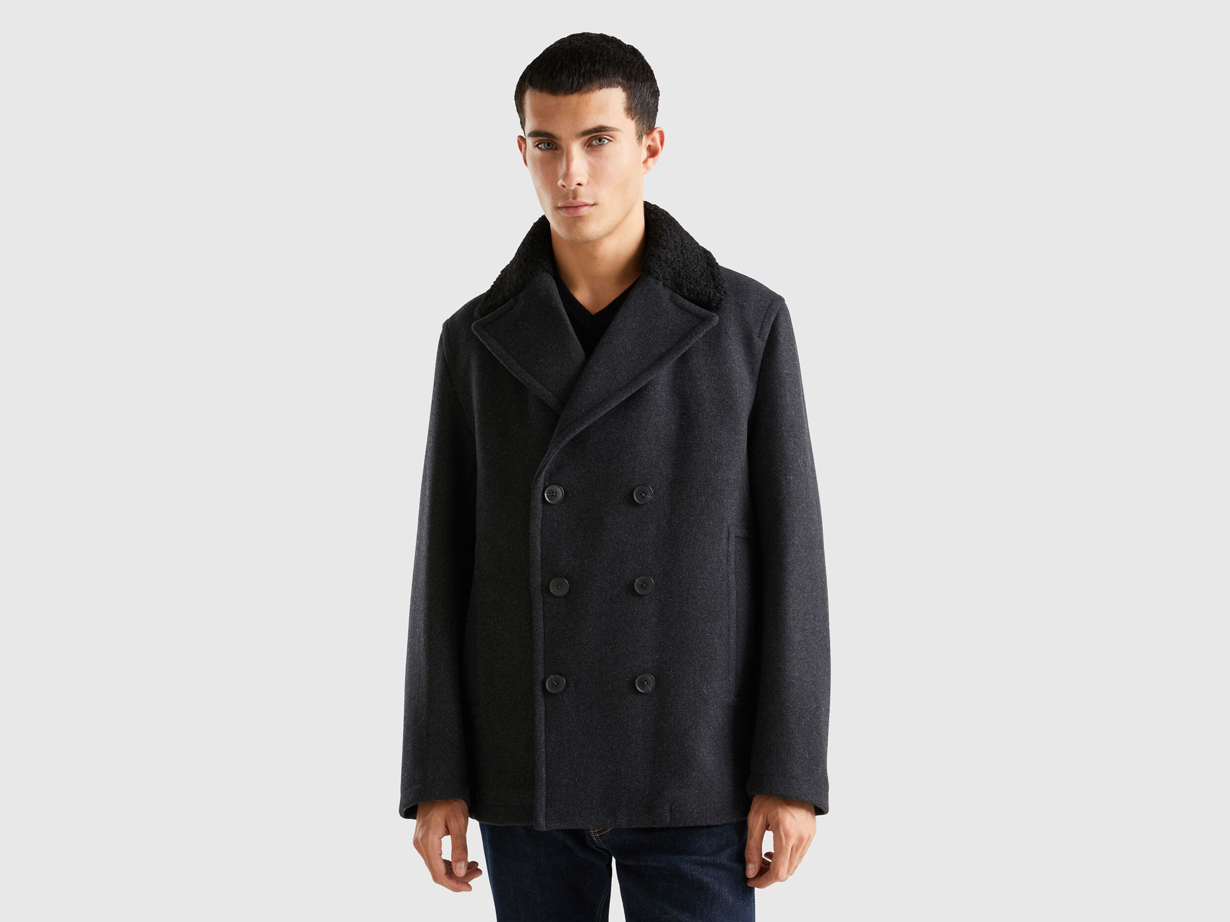Short double breasted coat Black Benetton