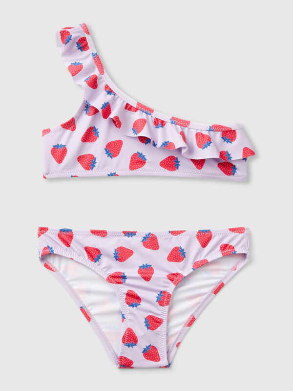 Bikini lila con estampado de fresas Niña