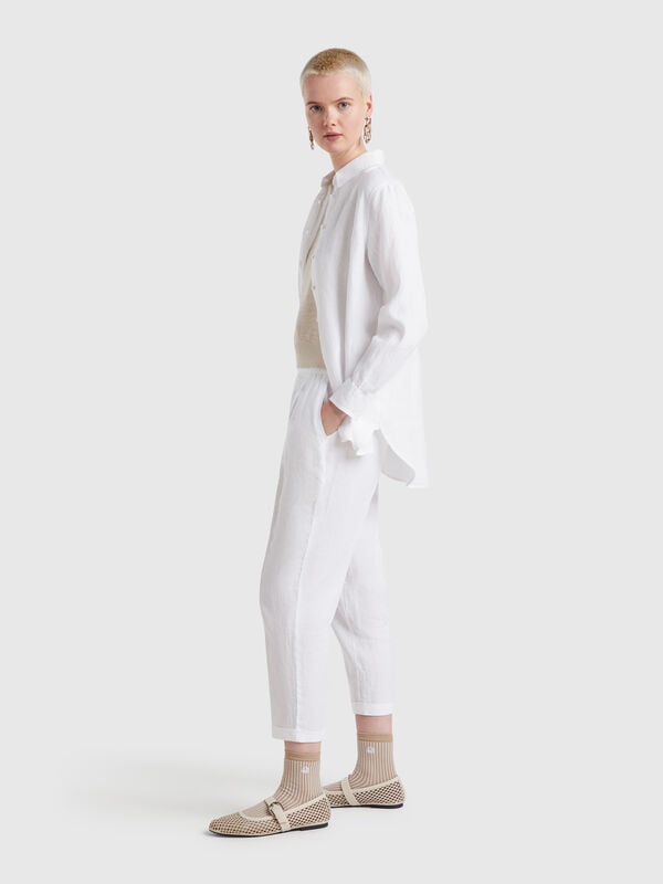 Pantalón cropped 100% lino Mujer