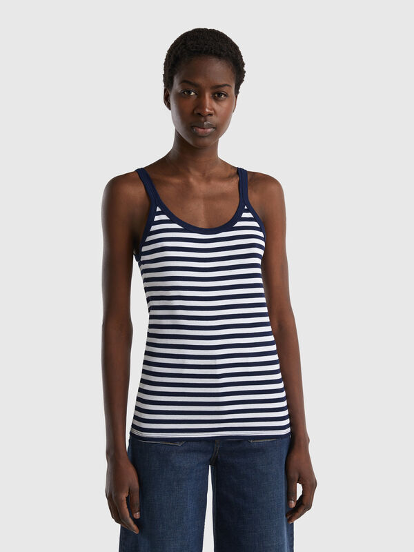 Dark blue striped tank top in 100% cotton Women