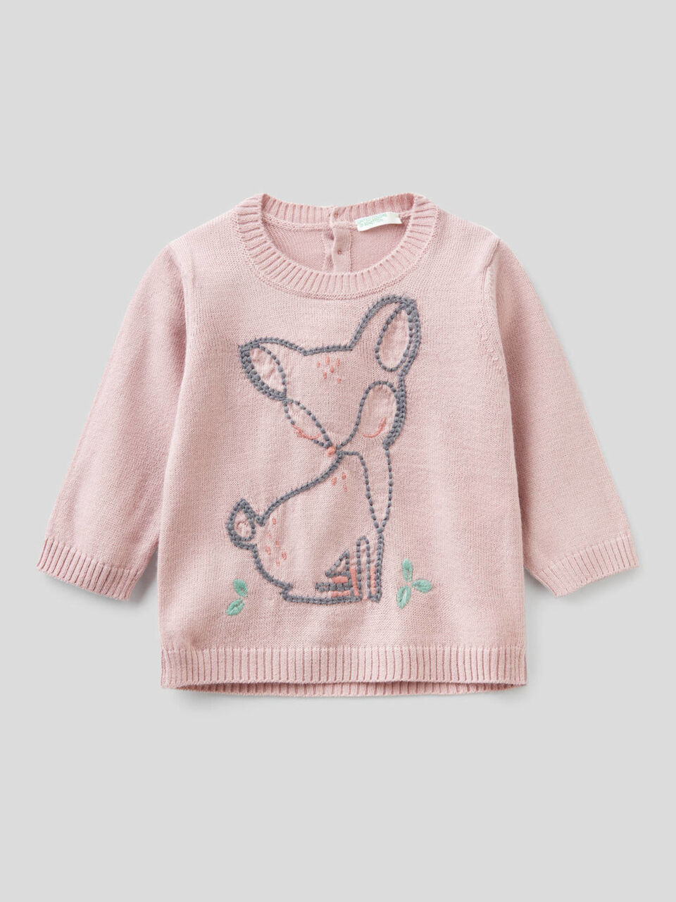 Tricot sweater with embroidered animal image number 1