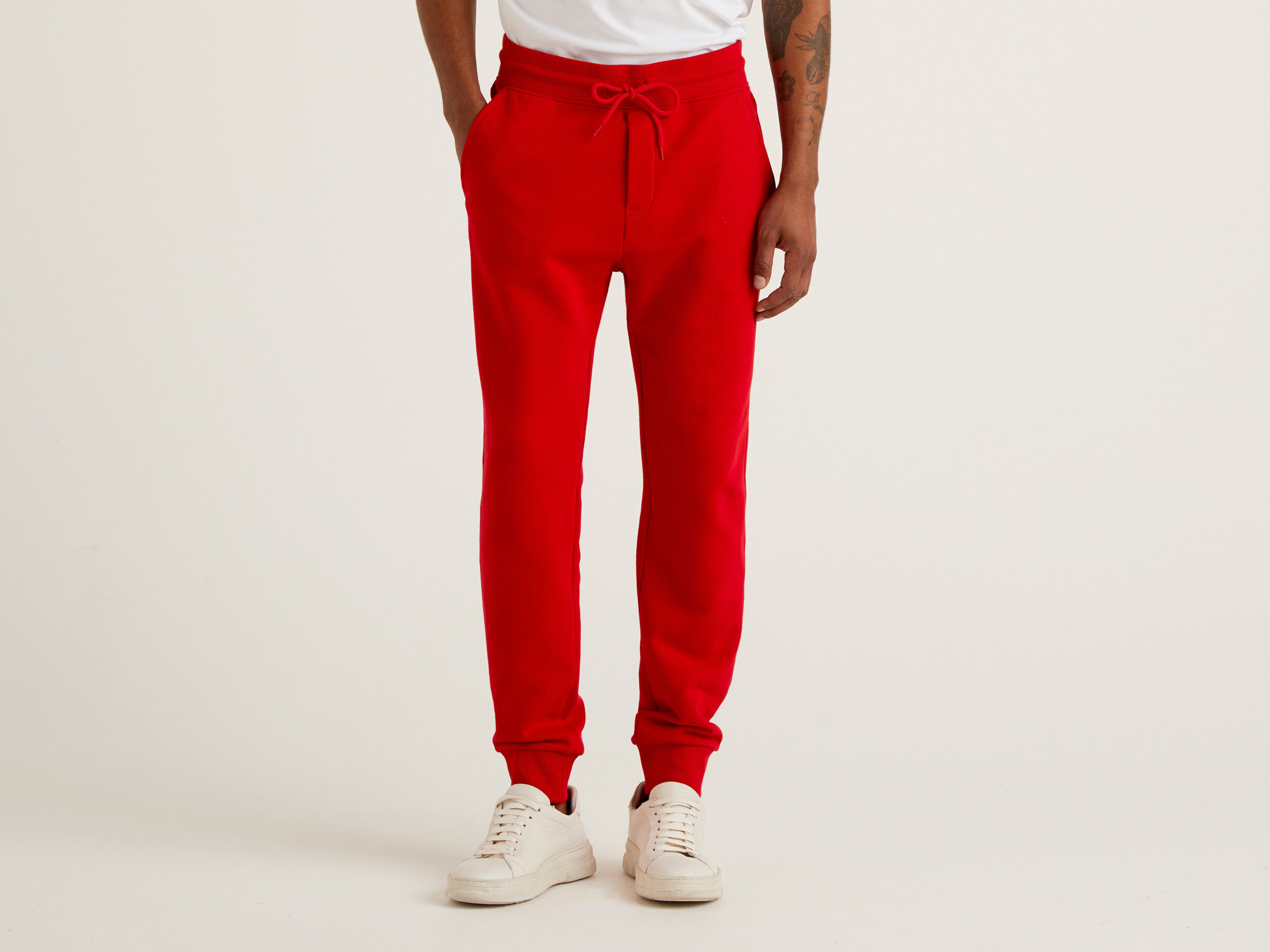Red cotton joggers deals