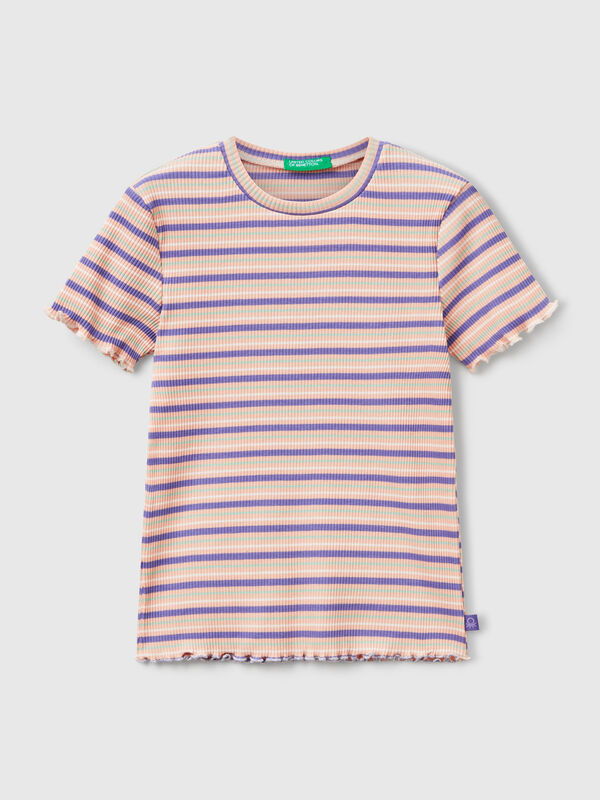 Camiseta de algodón elástico a rayas Niña