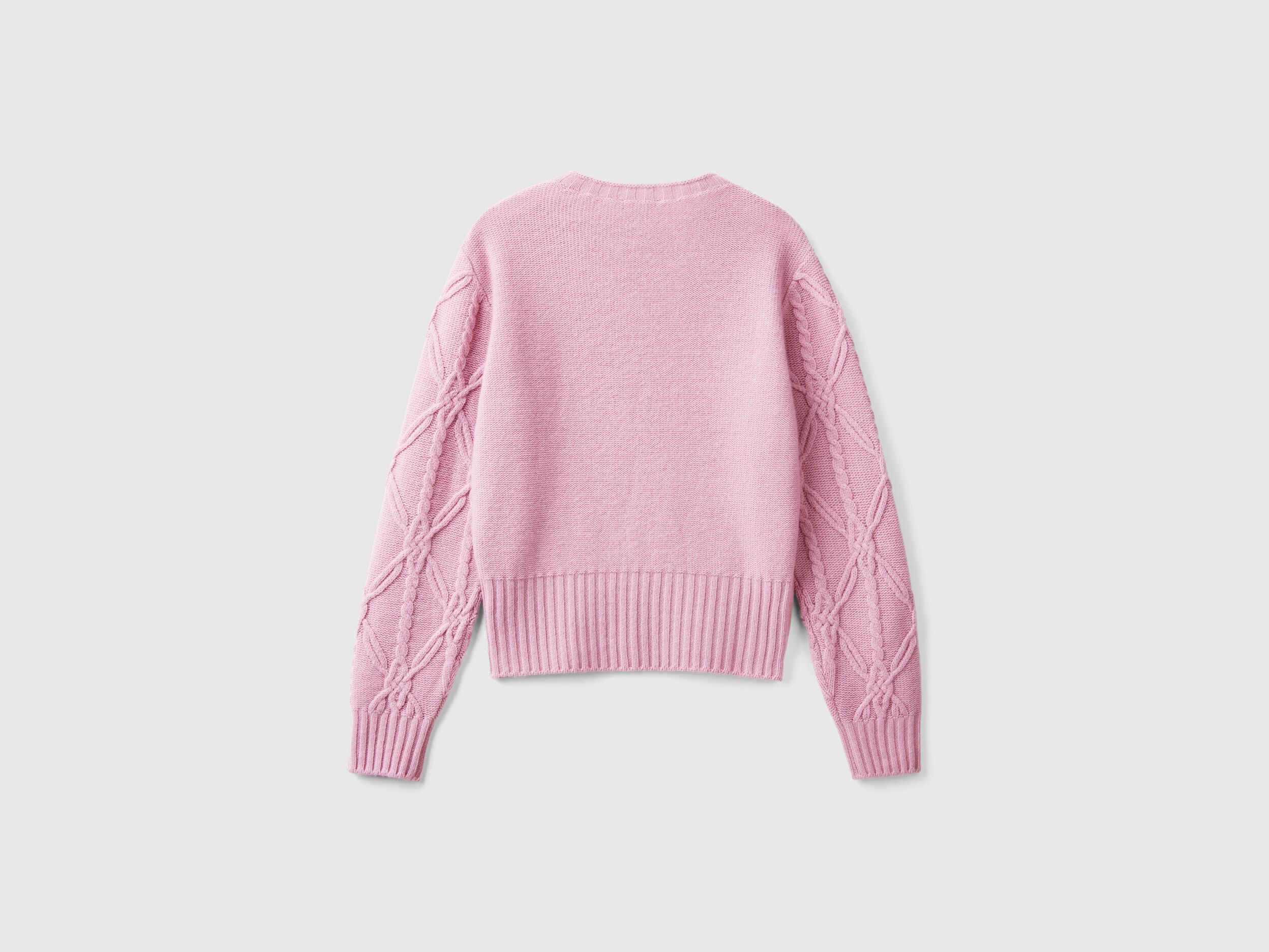 Sweater with cable knit - Mauve | Benetton Sweater with cable knit - Mauve | Benetton