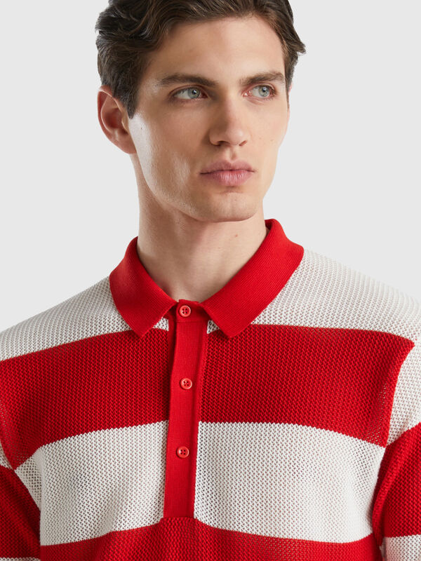 Red and white striped knit polo Men