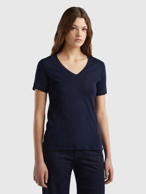 Pure cotton t-shirt with V-neck Women