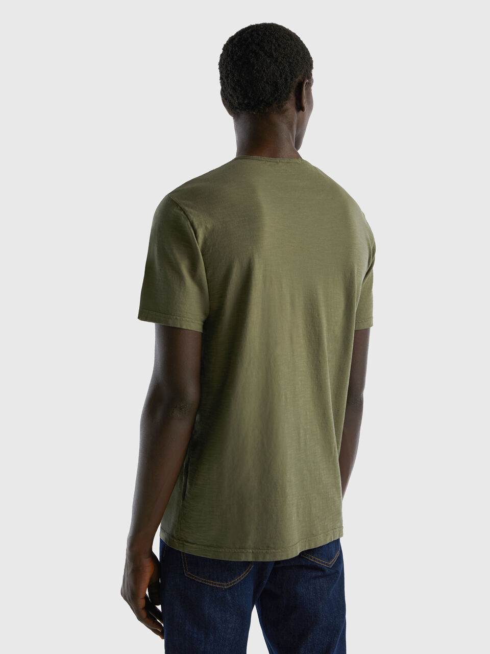 in t-shirt Green cotton slub Military | Benetton - Green