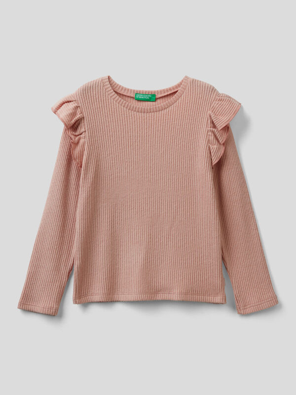 Ribbed t-shirt with rouches Junior Girl